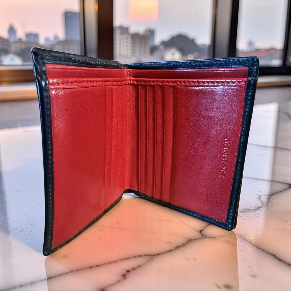 Pickett London EUC Handmade Red & Black Calfskin & Lambskin Short Wallet (P219)